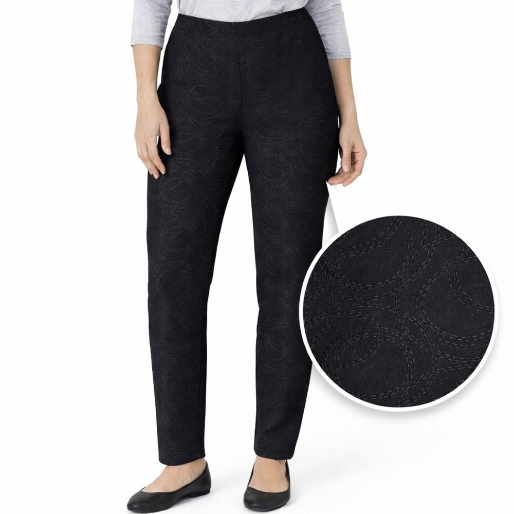 Frank Lyman Black Textured Pull On Pants Size 10 Made in Canada Stretch Slim